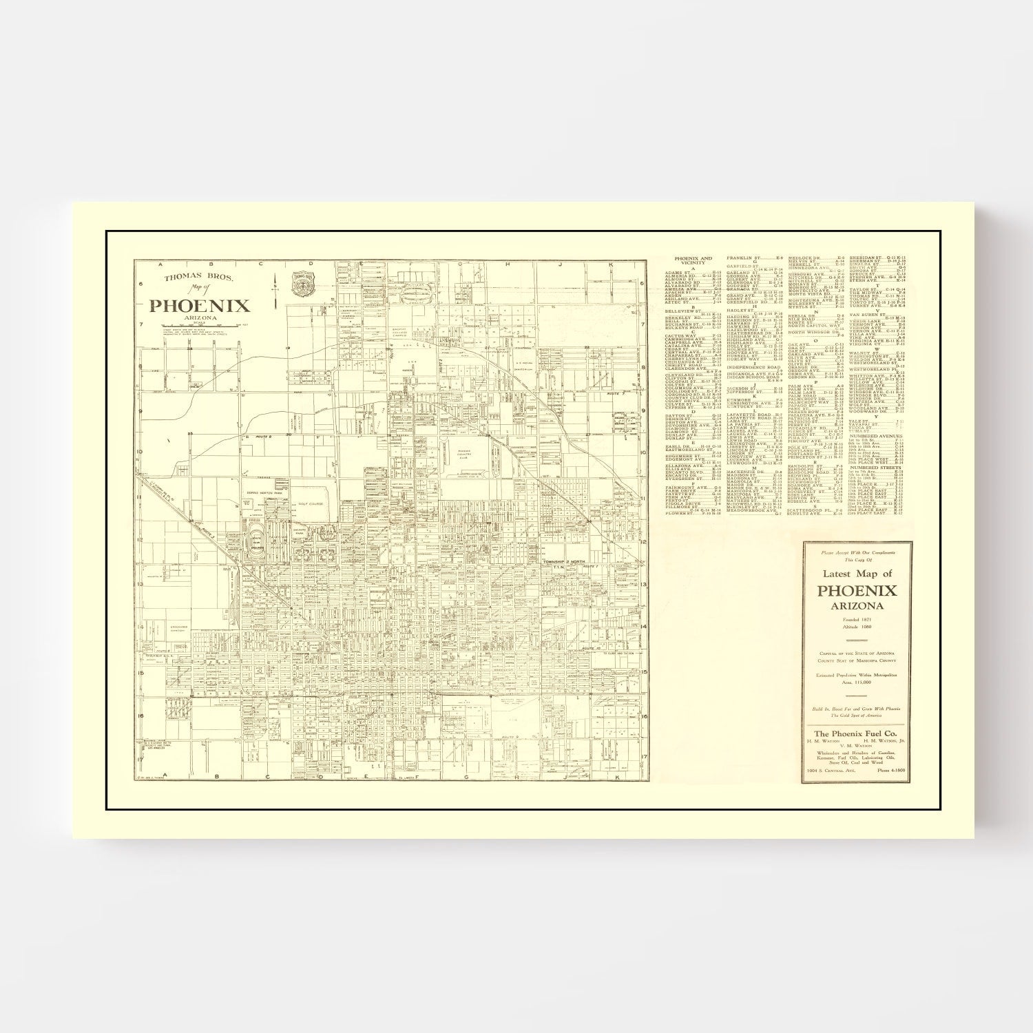 Vintage Map of Phoenix, Arizona 1935