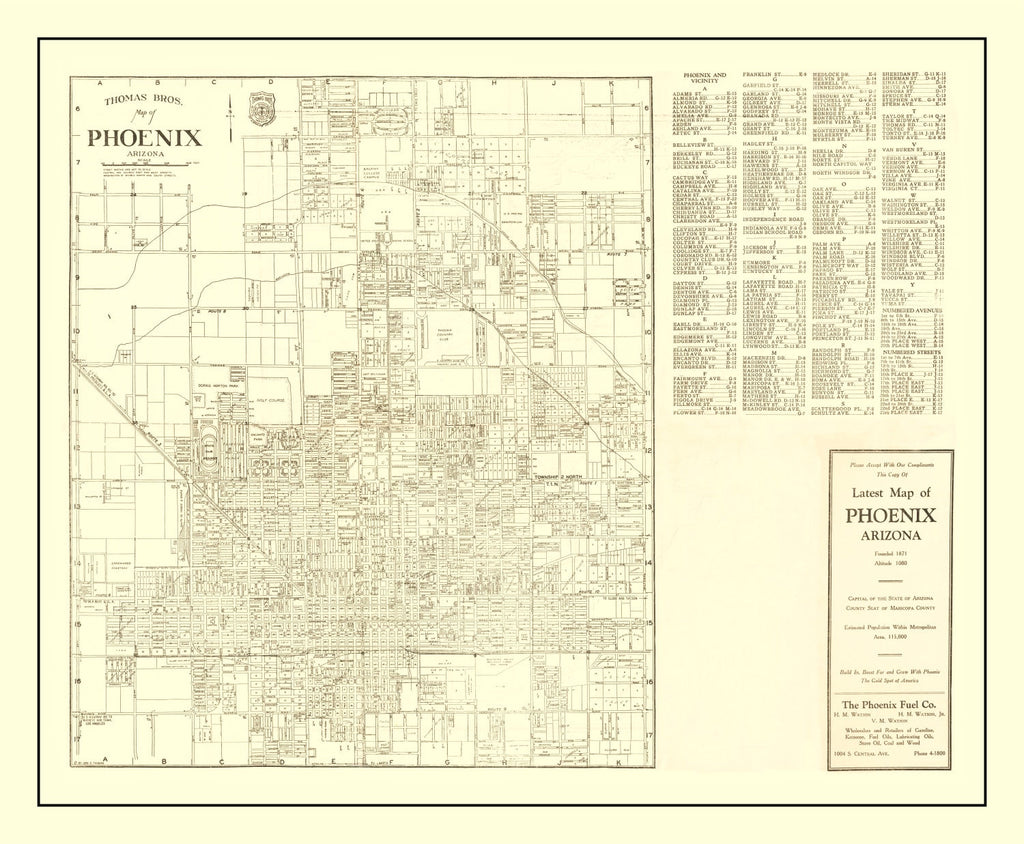 Vintage Map of Phoenix, Arizona 1935