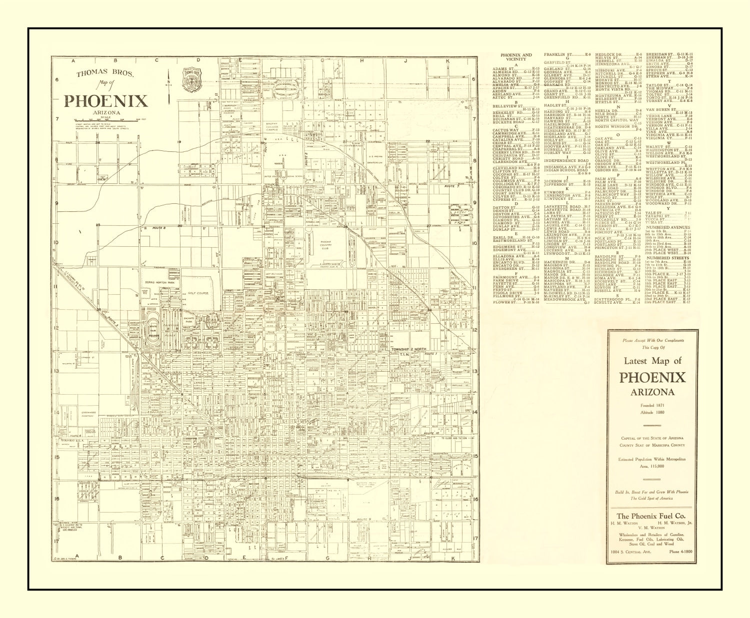 Vintage Map of Phoenix, Arizona 1935