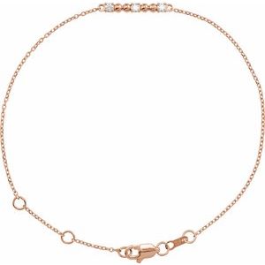 14K Rose Gold 1/10 CTW Natural Diamond Beaded Bar 6 1/2-7 1/2" Bracelet