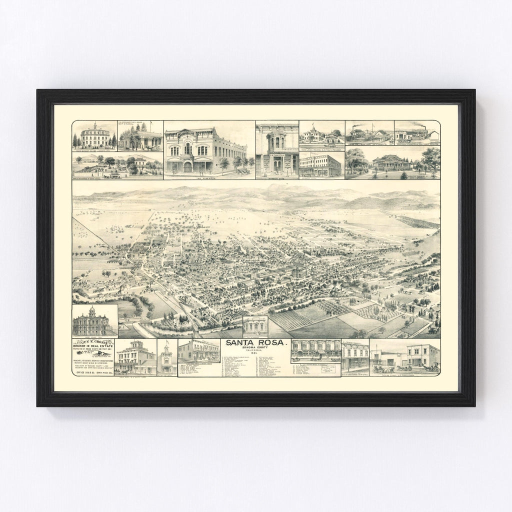 Vintage Map of Santa Rosa, California 1885