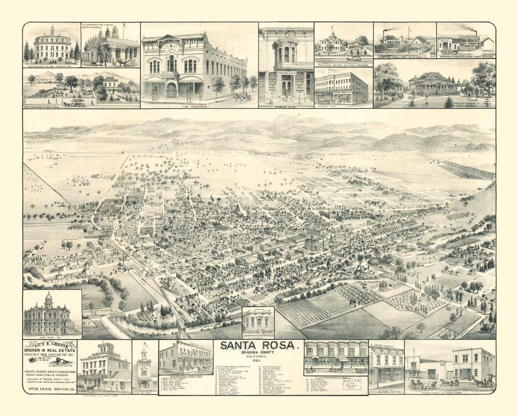 Vintage Map of Santa Rosa, California 1885