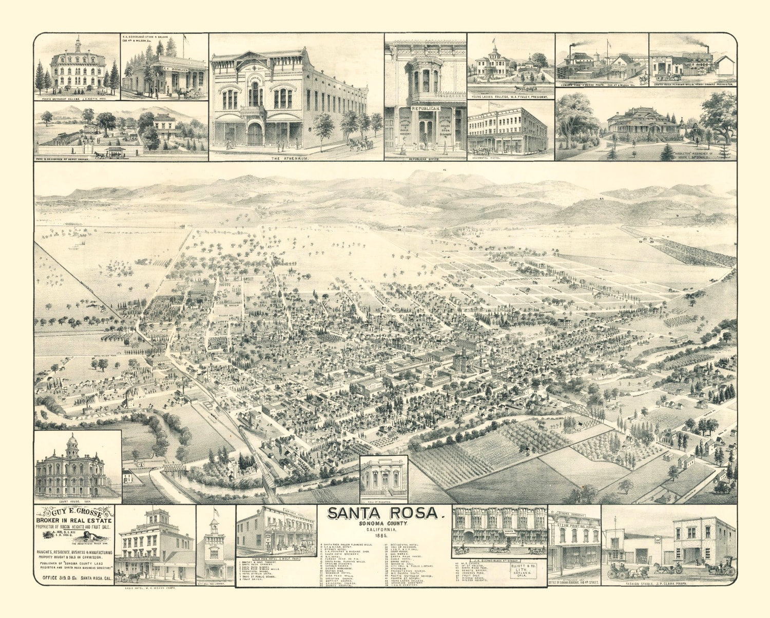 Vintage Map of Santa Rosa, California 1885