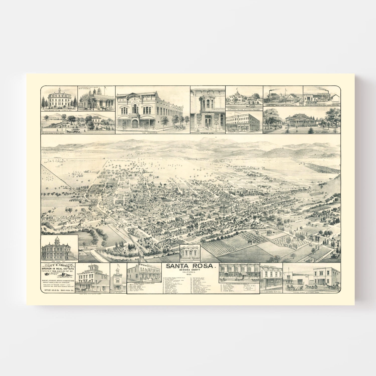 Vintage Map of Santa Rosa, California 1885