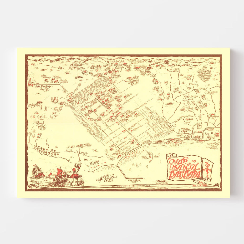 Vintage Map of Santa Barbara, California 1930