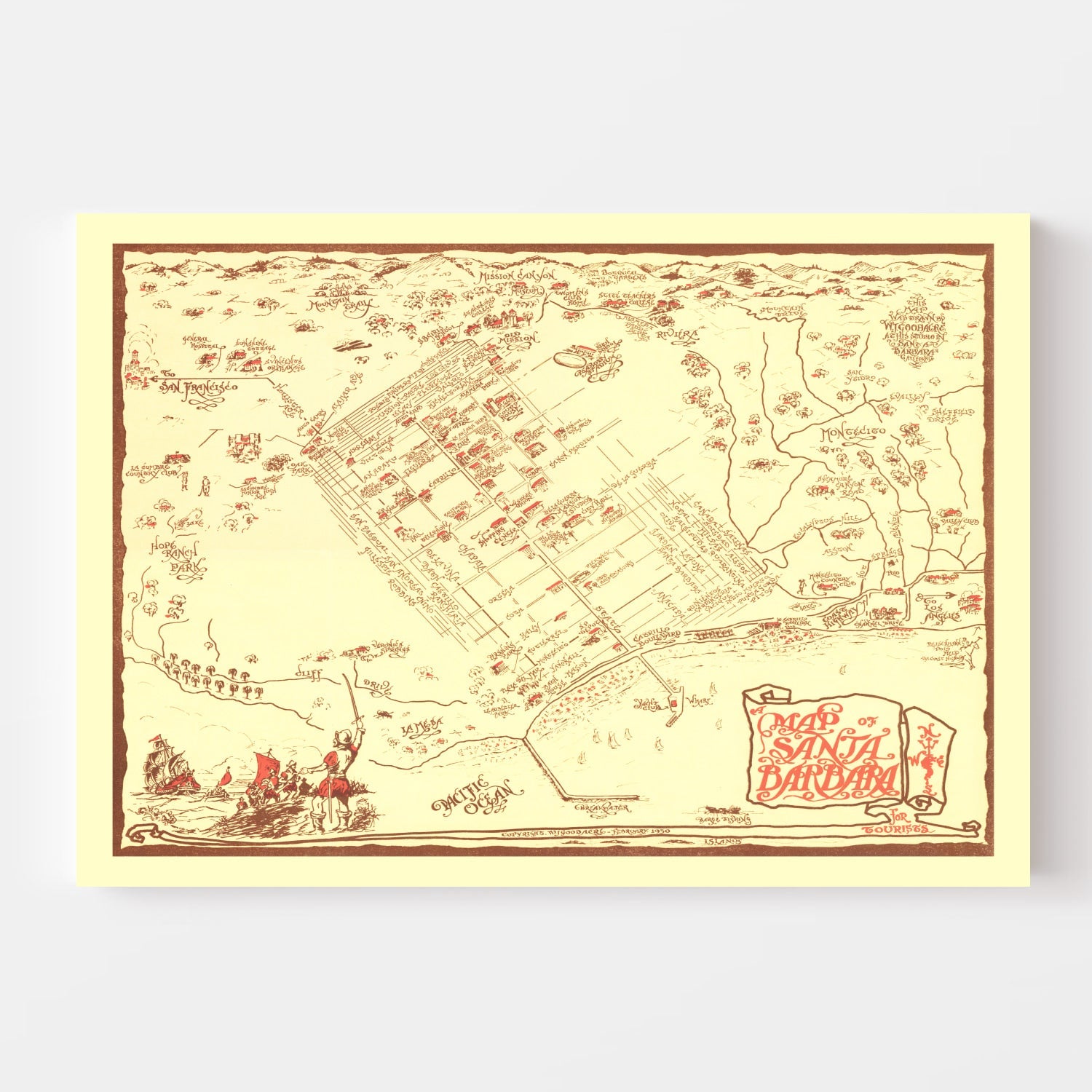 Vintage Map of Santa Barbara, California 1930