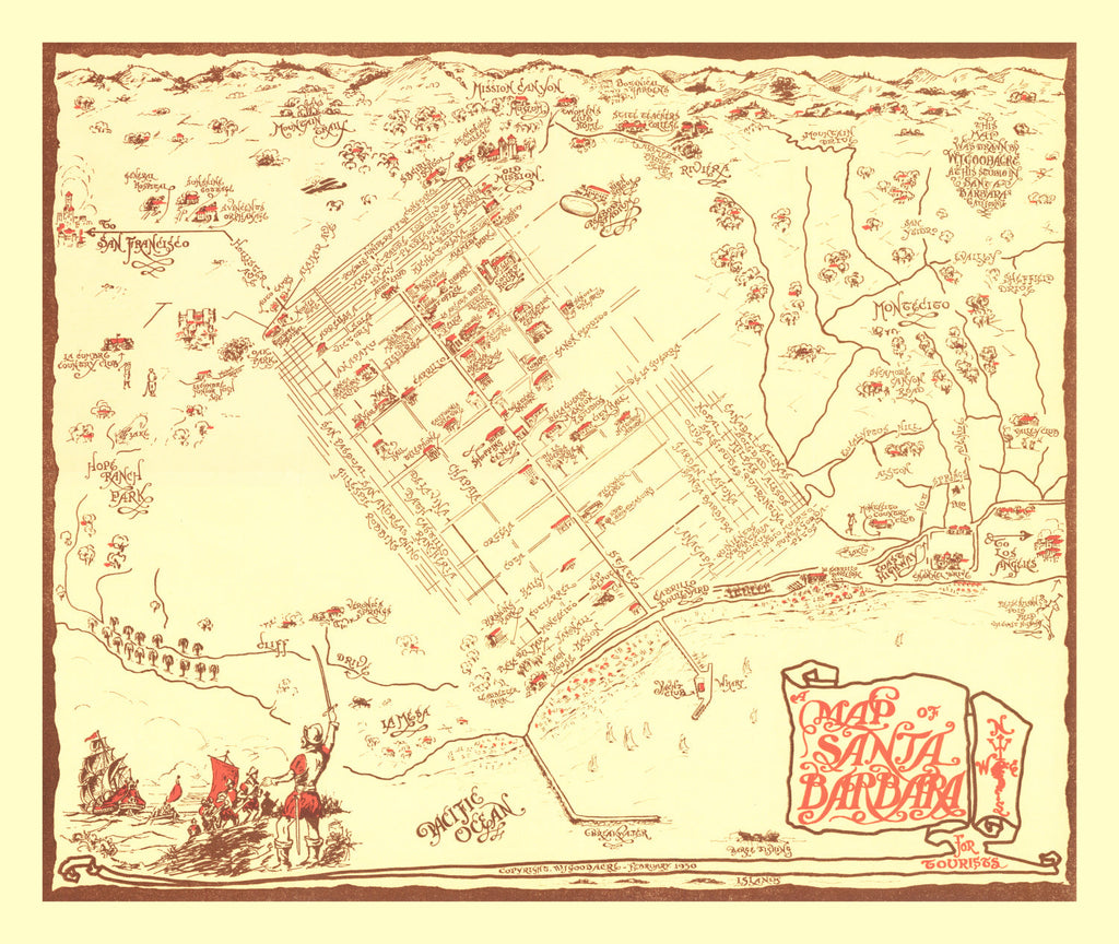 Vintage Map of Santa Barbara, California 1930