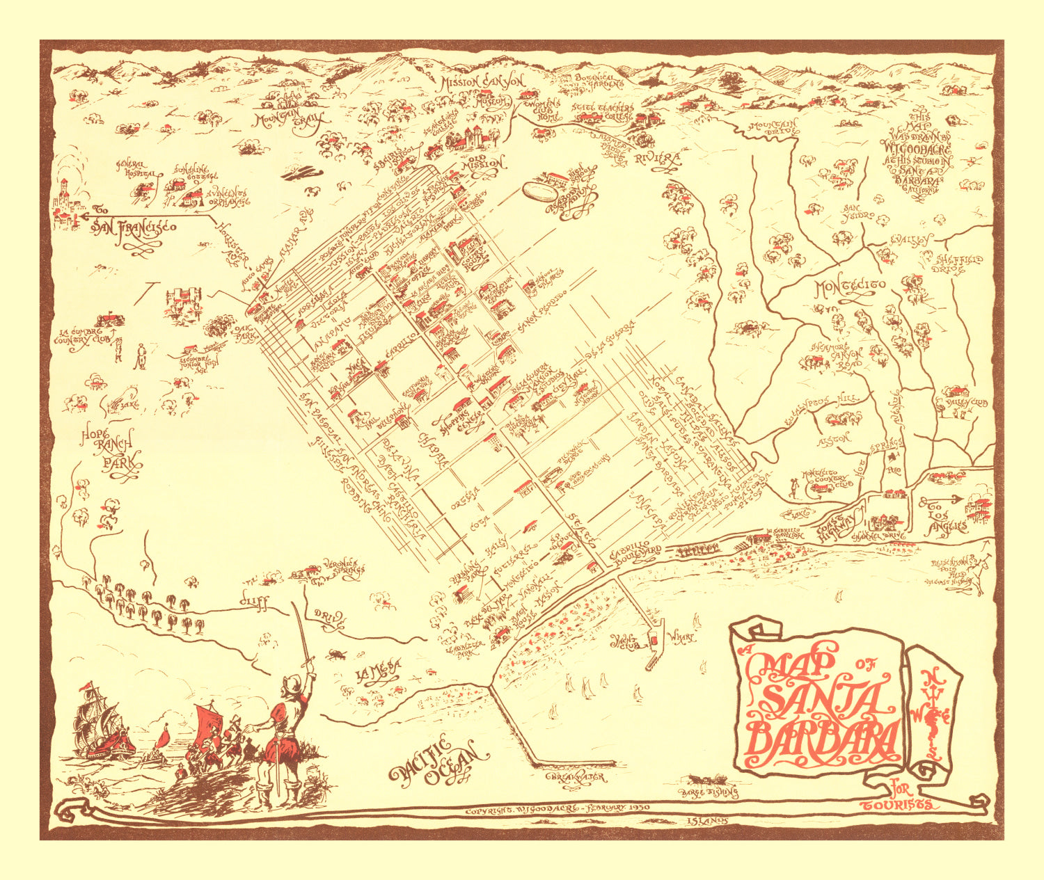Vintage Map of Santa Barbara, California 1930