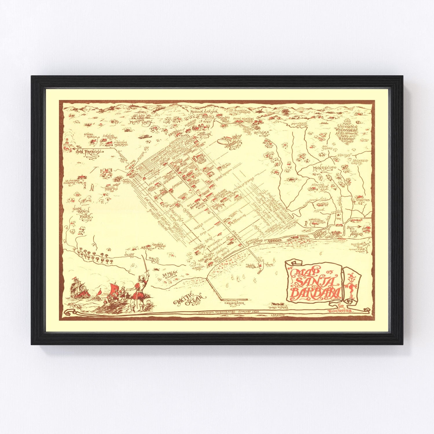 Vintage Map of Santa Barbara, California 1930