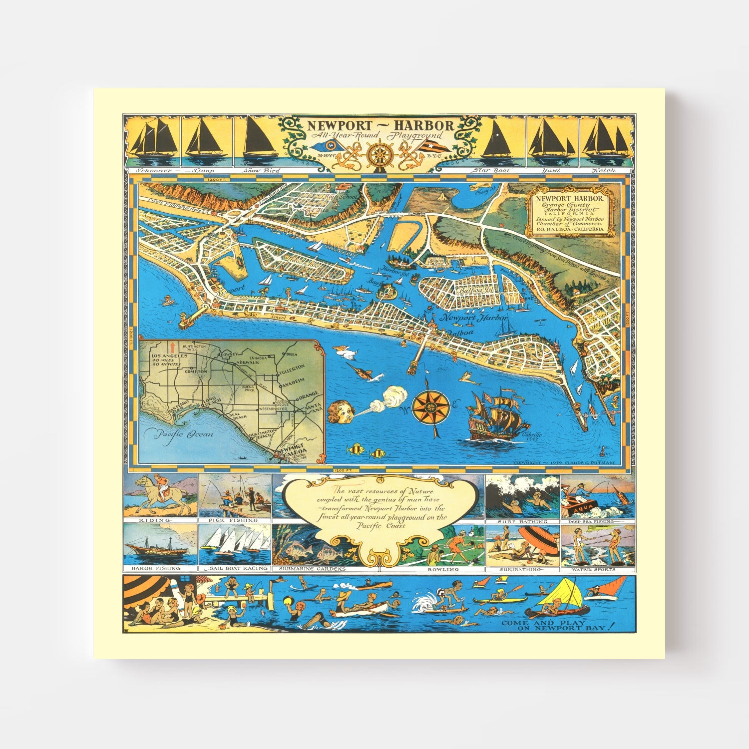Vintage Newport Harbor Map 1939