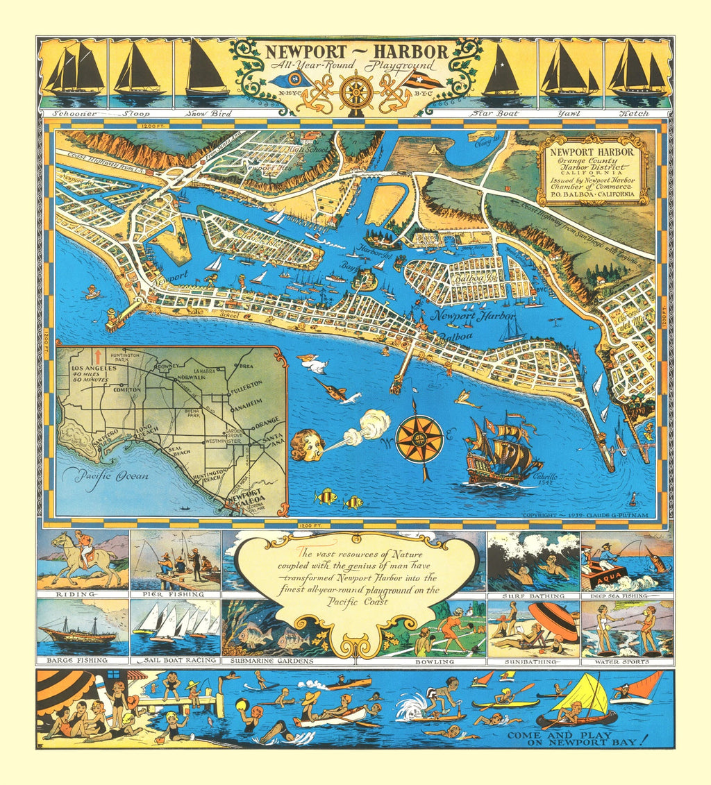 Vintage Newport Harbor Map 1939