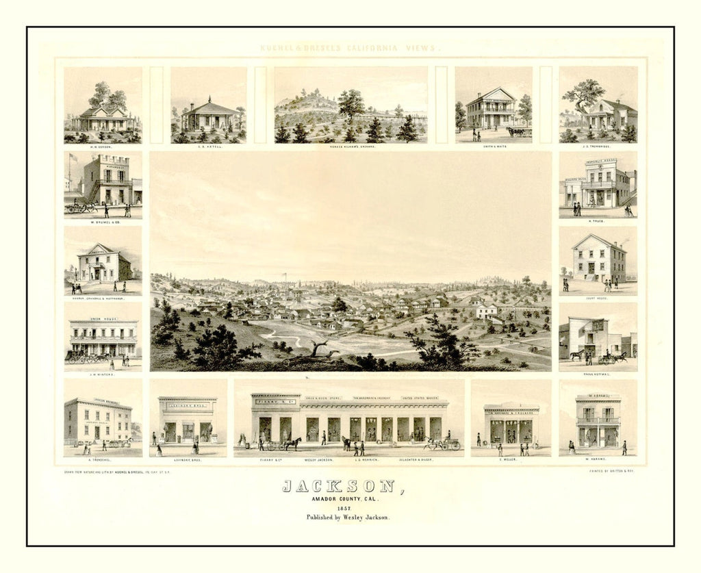 Vintage Map of Jackson, California 1857