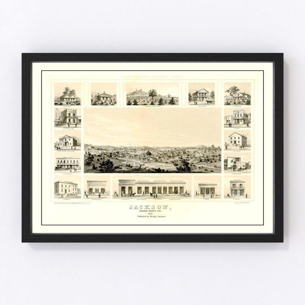 Vintage Map of Jackson, California 1857