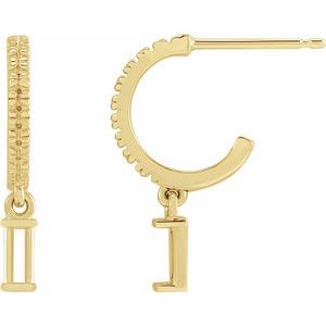 14K Yellow Gold 4x2 mm Straight Baguette French-Set Hoop Earring Mounting