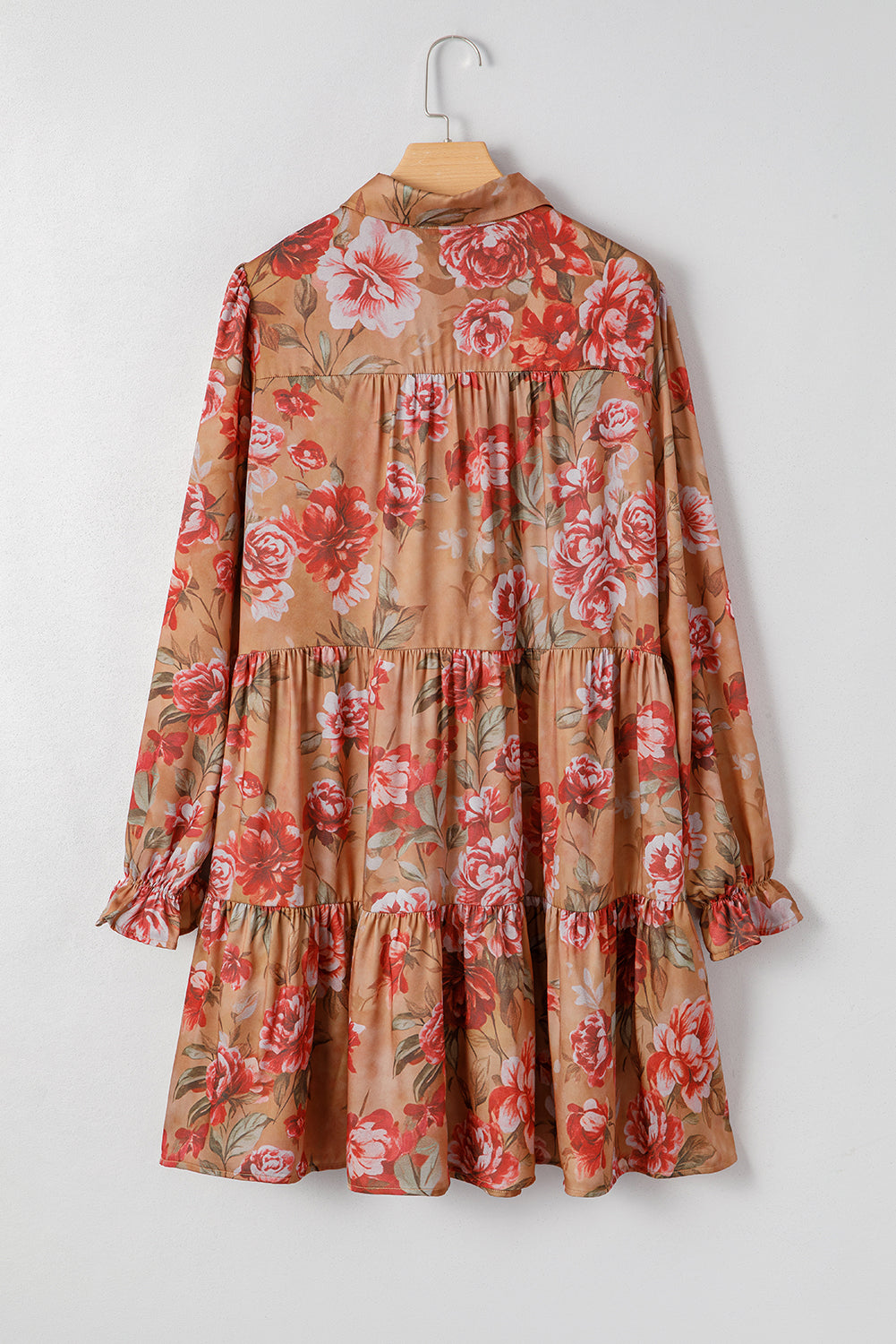 Floral Half-Button Long Sleeve Ruffle Mini Dress