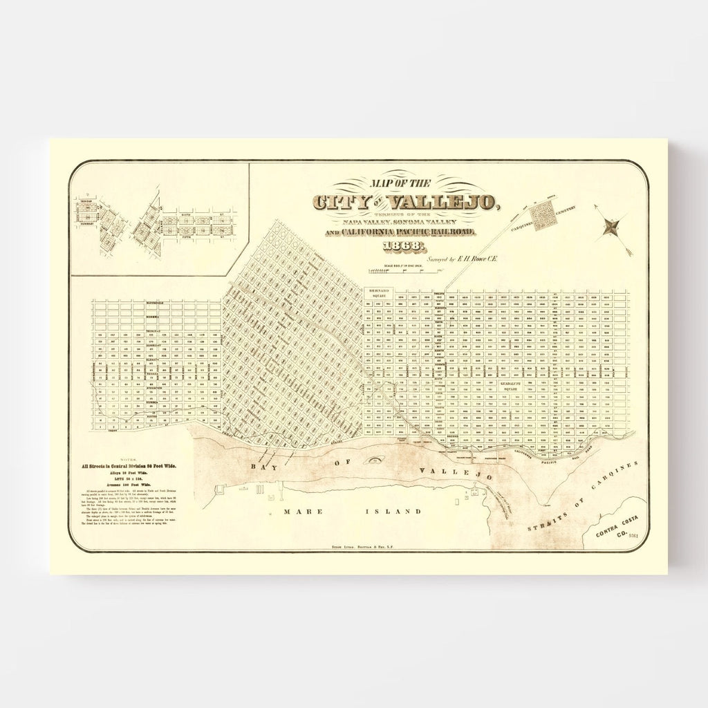 Vintage Map of Vallejo, California 1868