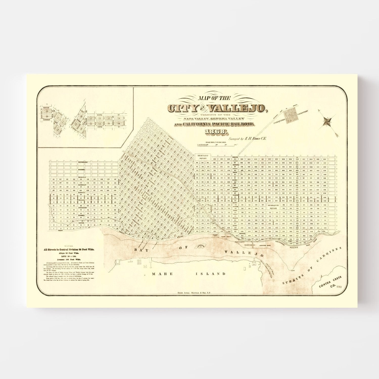 Vintage Map of Vallejo, California 1868