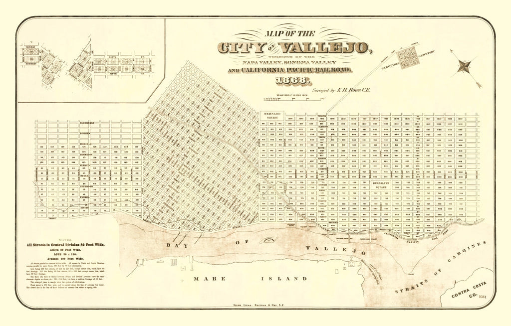 Vintage Map of Vallejo, California 1868
