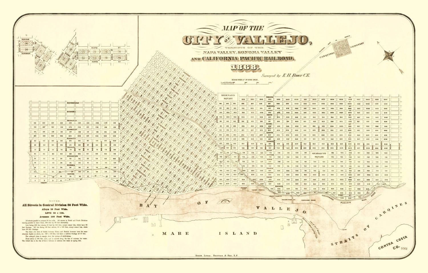 Vintage Map of Vallejo, California 1868