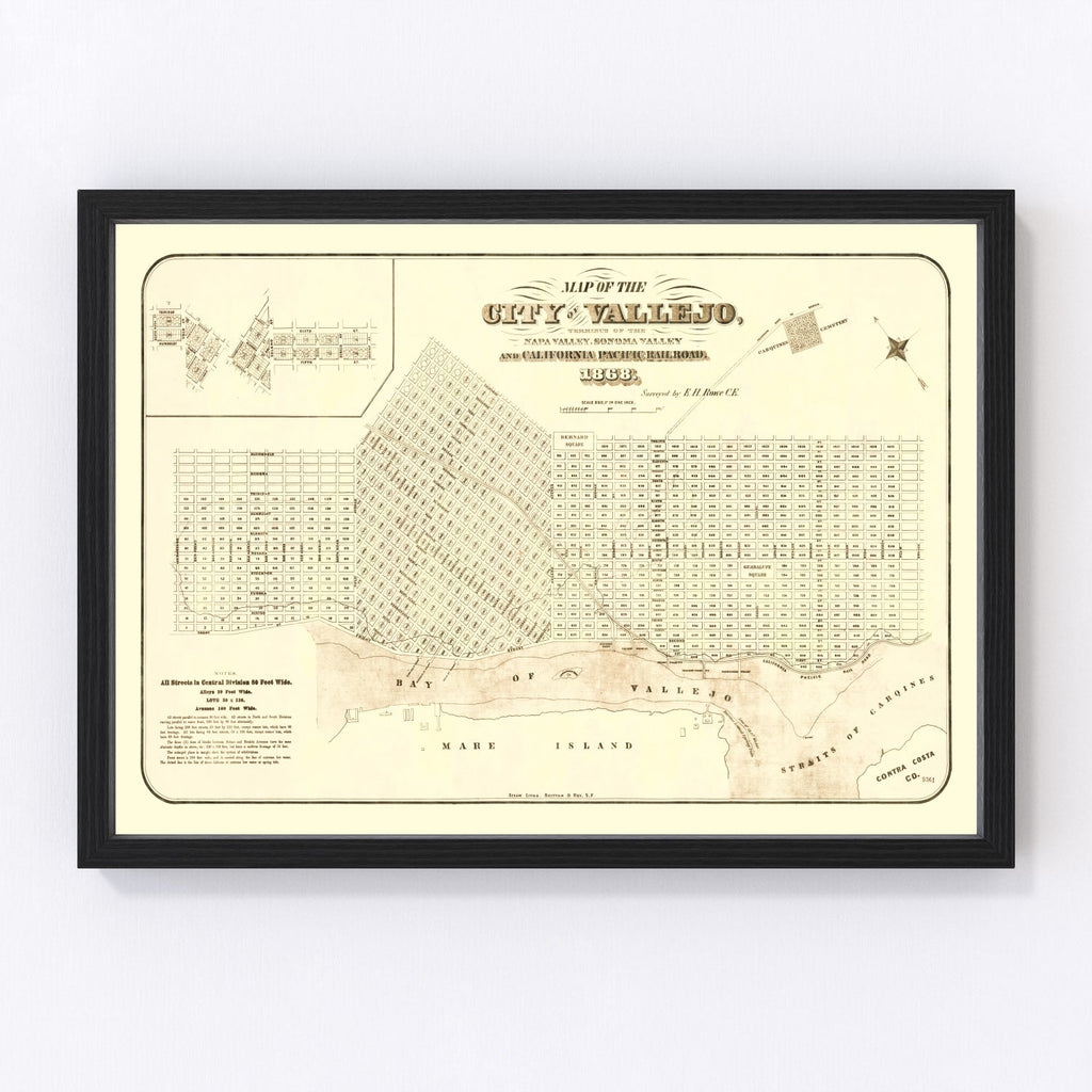 Vintage Map of Vallejo, California 1868