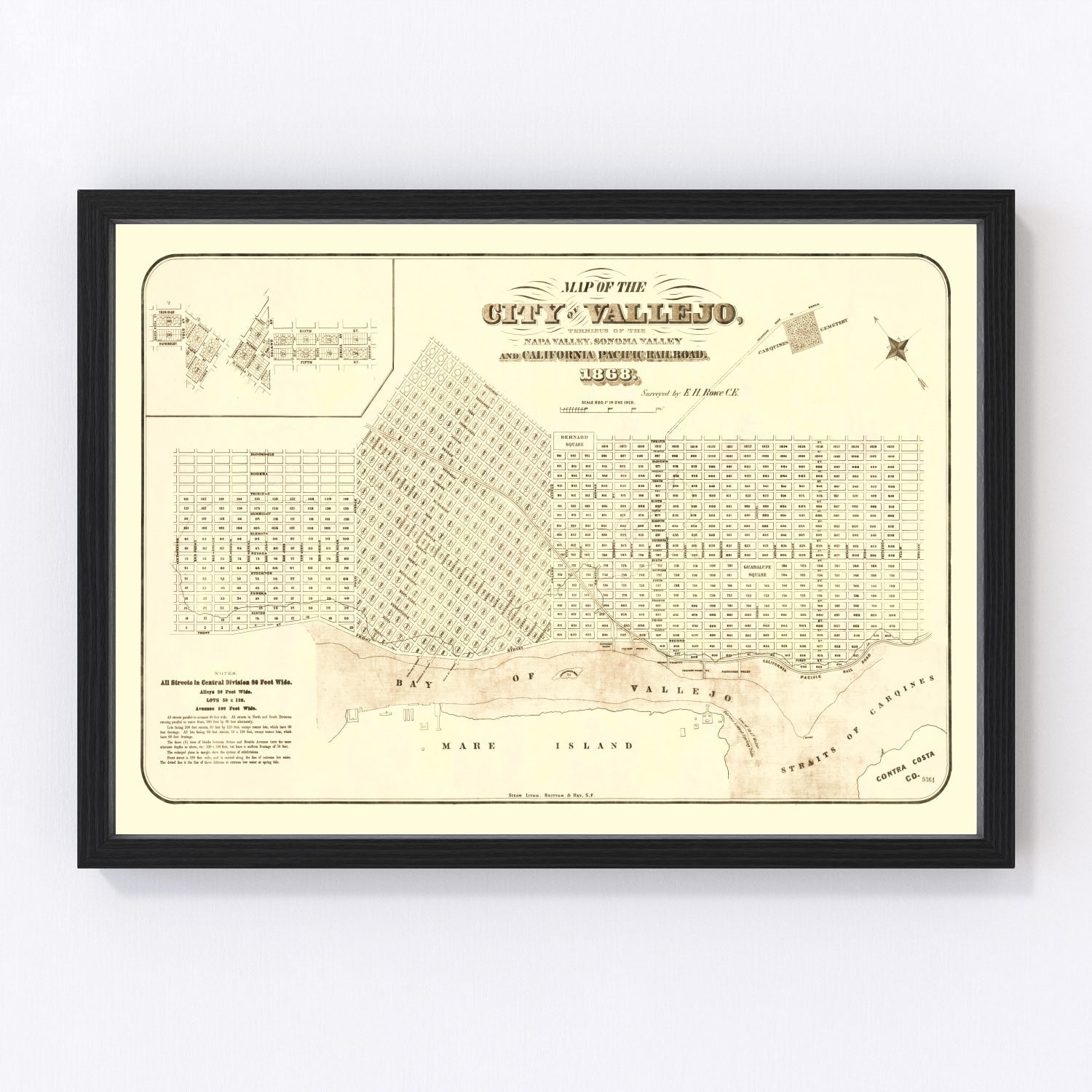 Vintage Map of Vallejo, California 1868