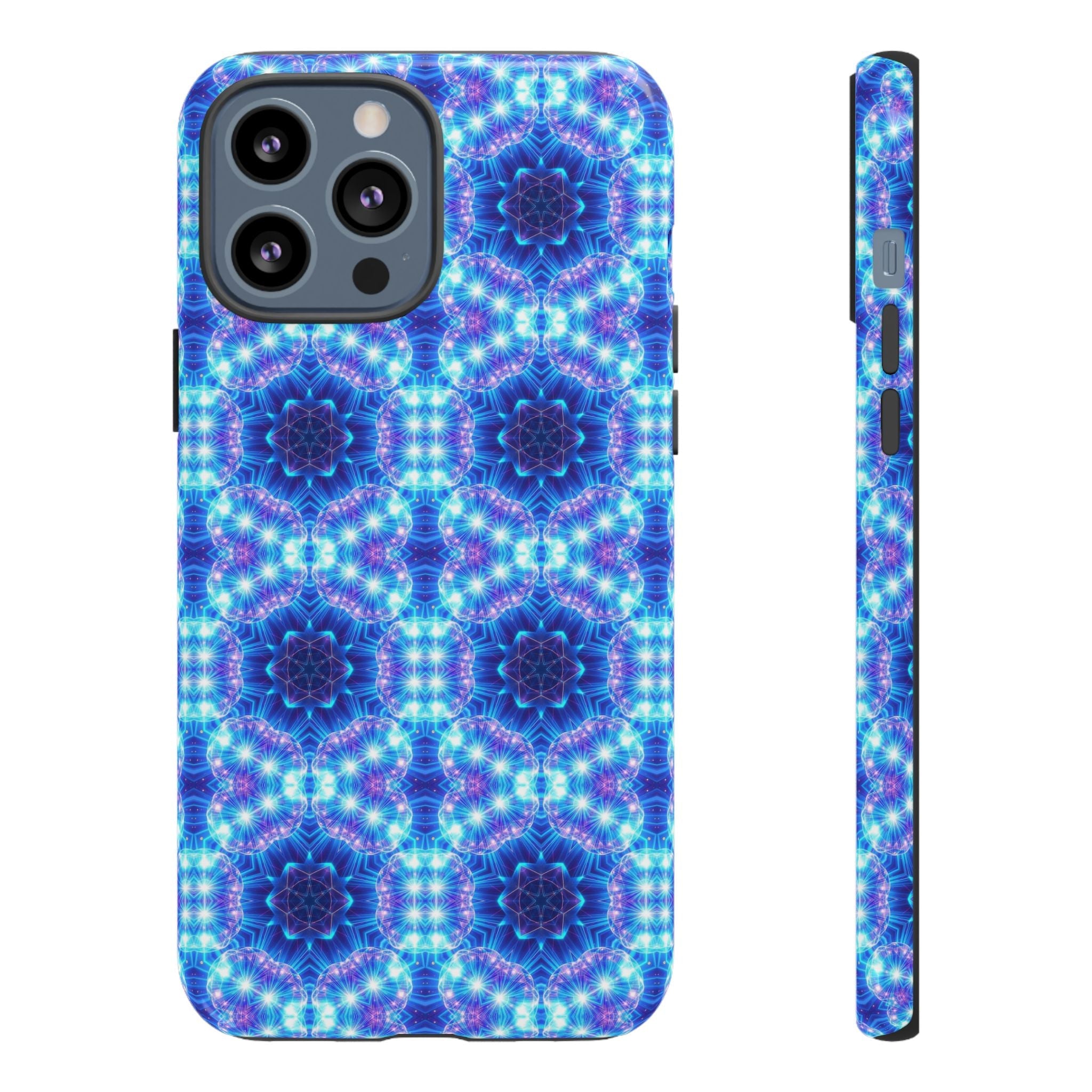 Blue Mandalas with Neon Lights Tough Phone Cases