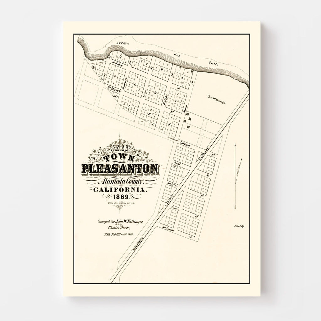 Vintage Map of Pleasanton, California 1869