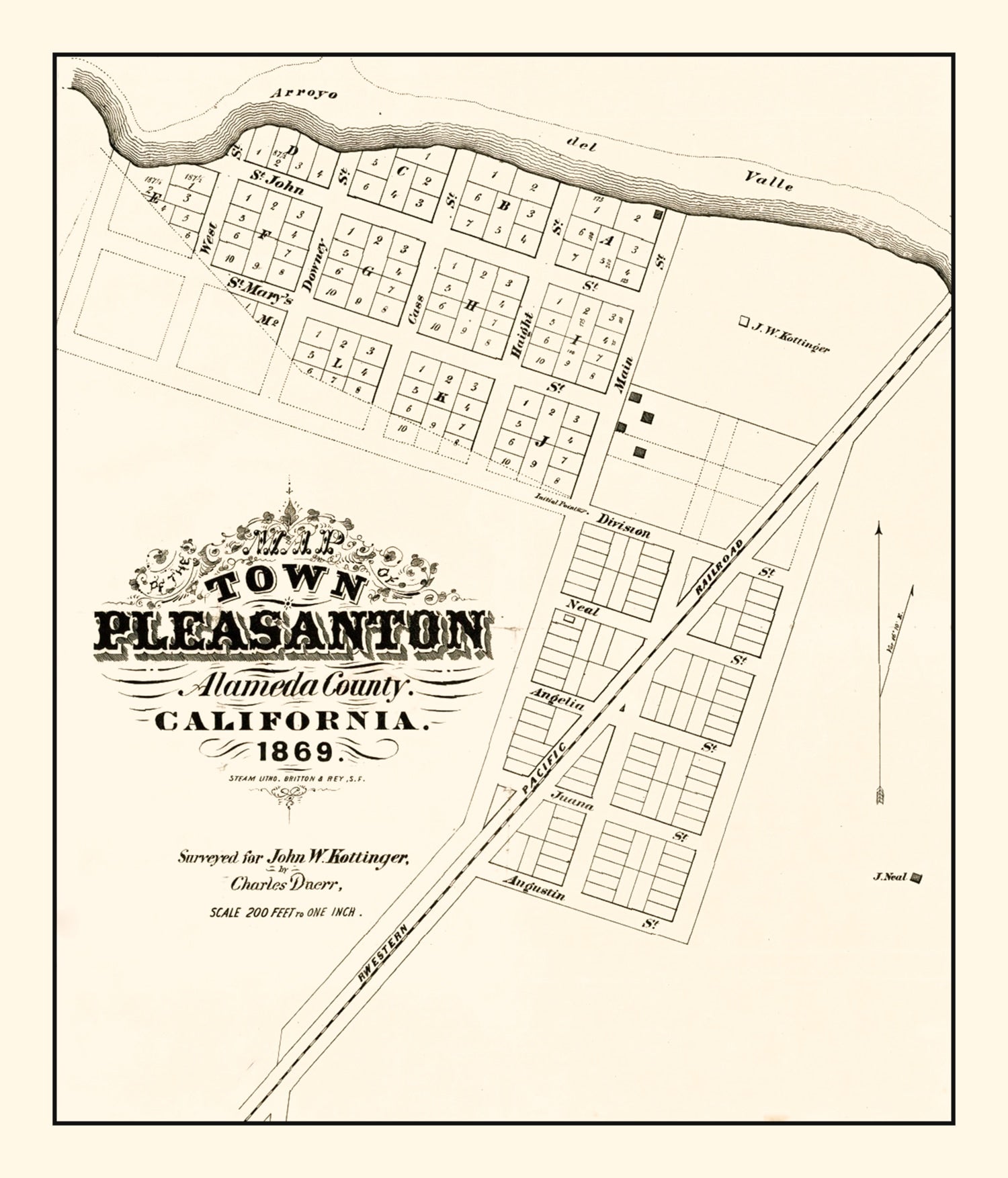 Vintage Map of Pleasanton, California 1869