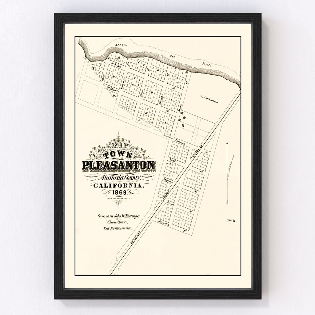 Vintage Map of Pleasanton, California 1869