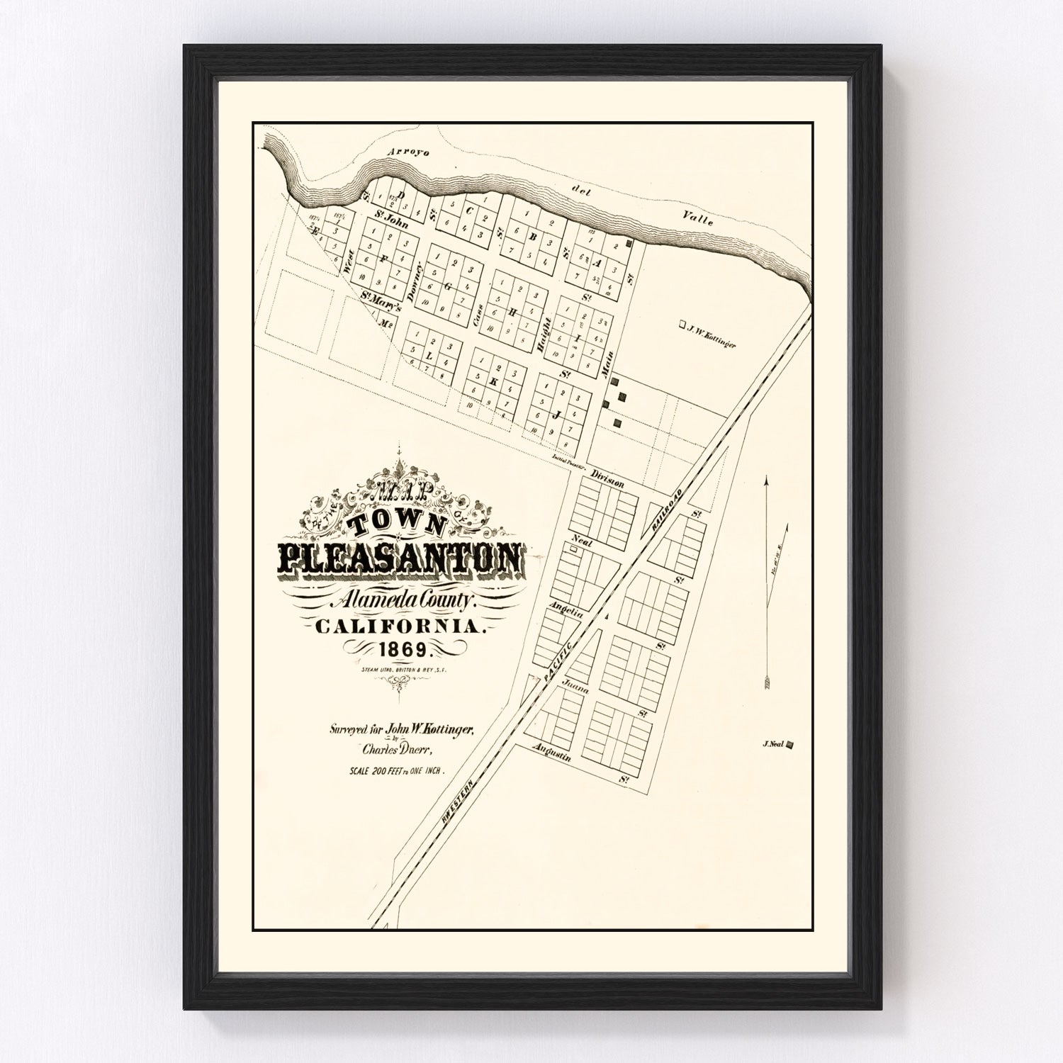 Vintage Map of Pleasanton, California 1869