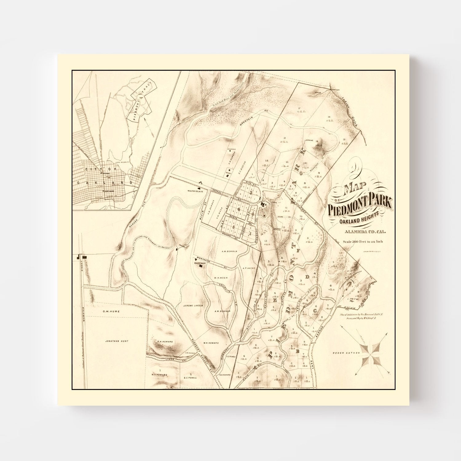 Vintage Map of Piedmont Park, California 1877