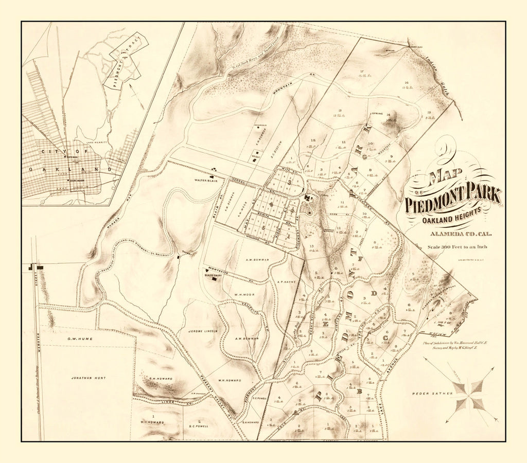 Vintage Map of Piedmont Park, California 1877