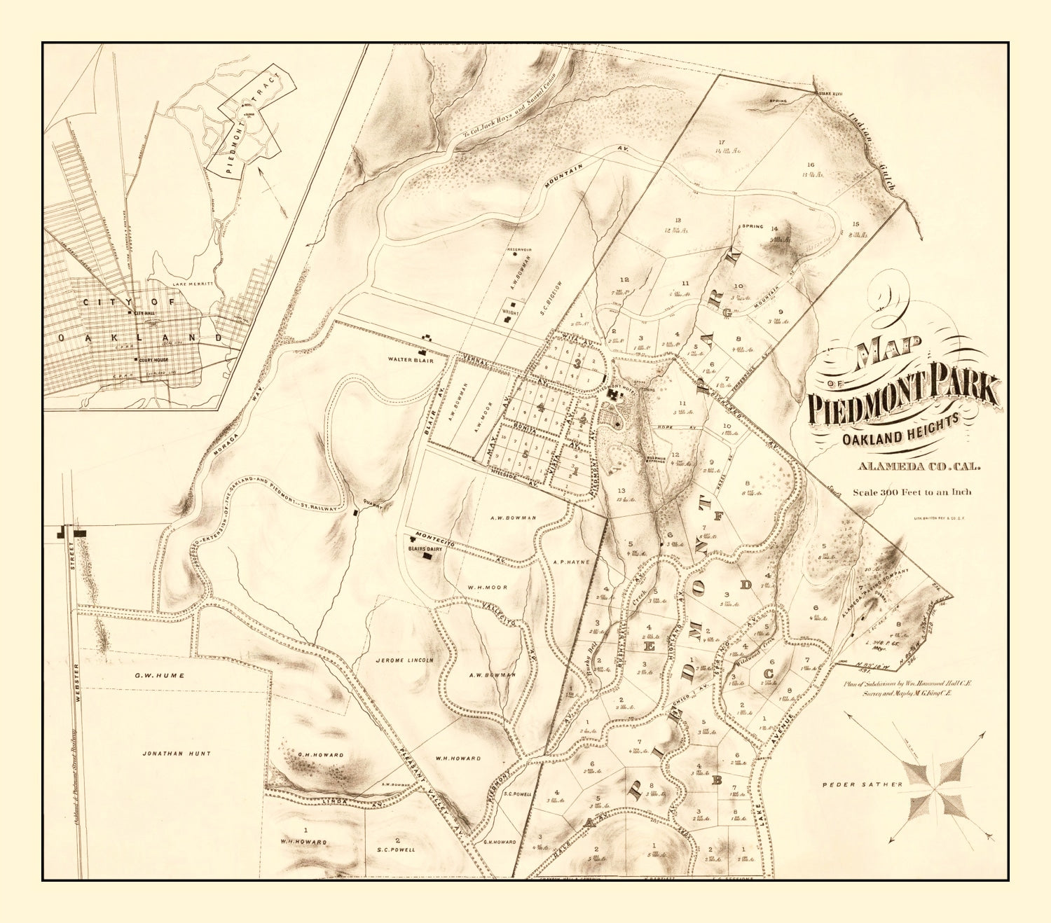 Vintage Map of Piedmont Park, California 1877
