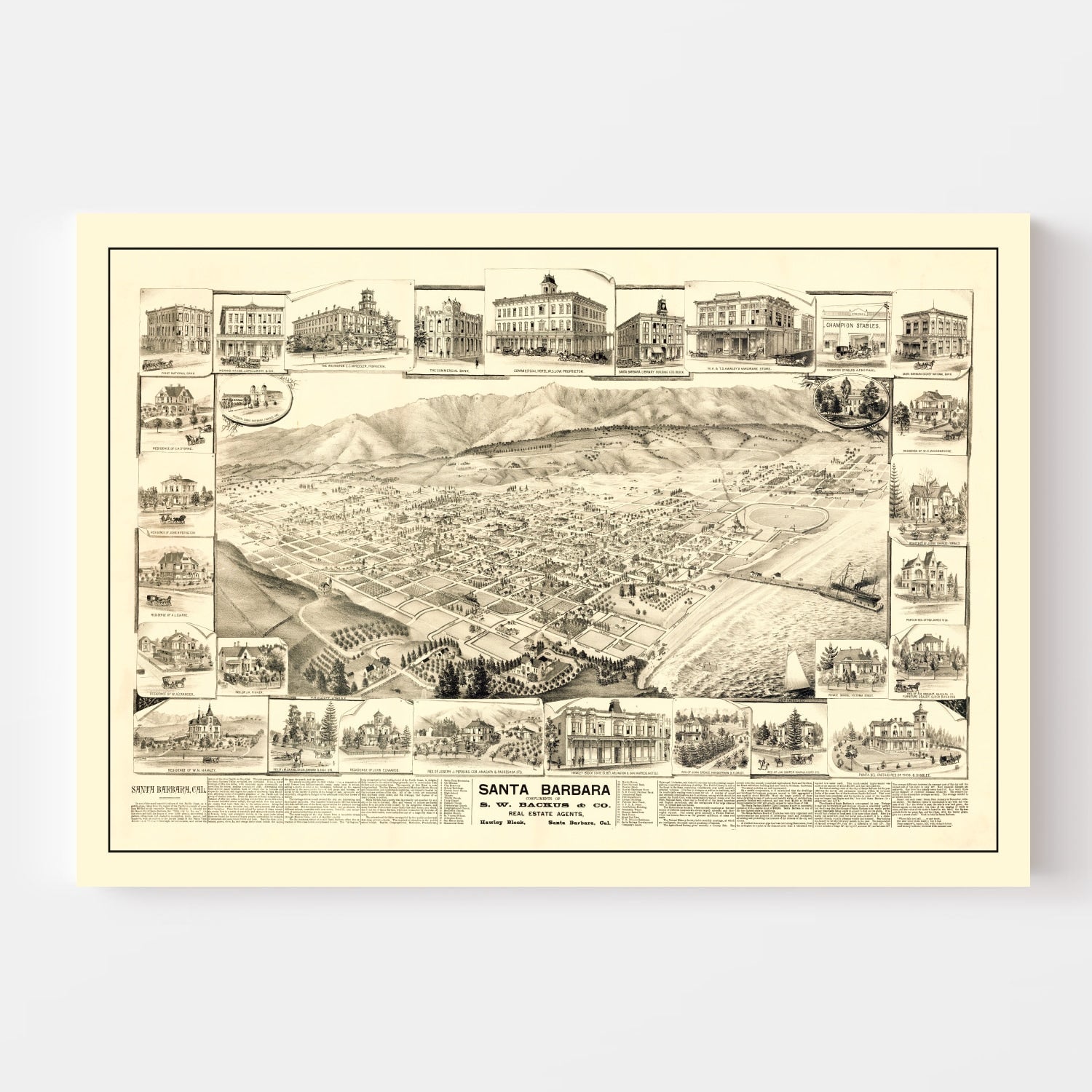 Vintage Map of Santa Barbara, California 1877