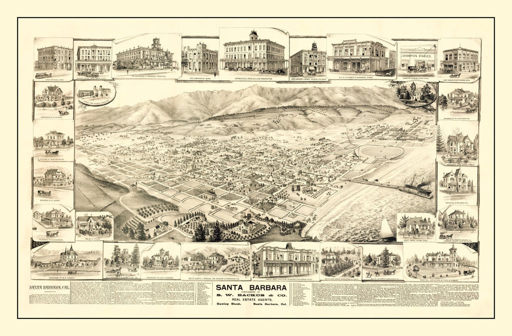 Vintage Map of Santa Barbara, California 1877