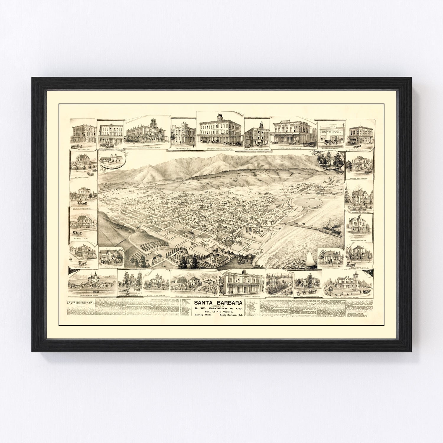 Vintage Map of Santa Barbara, California 1877