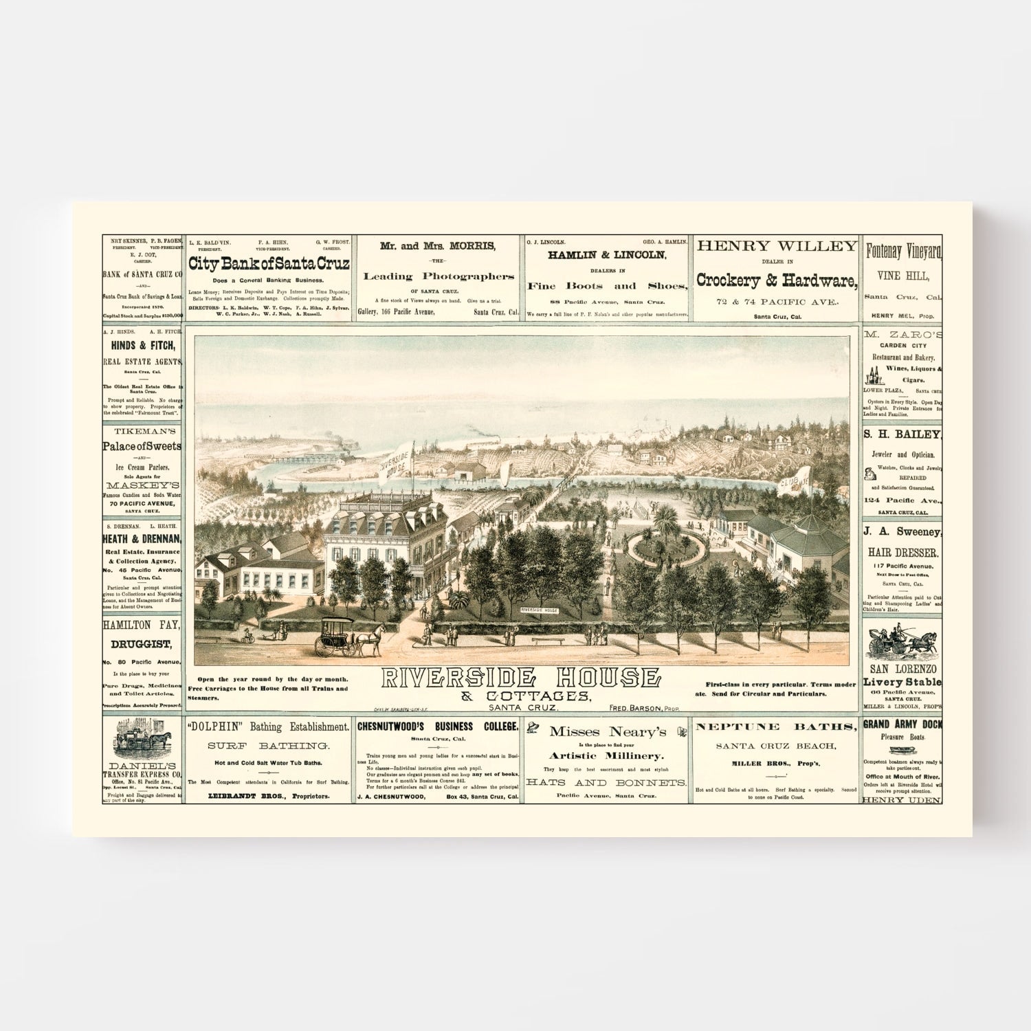 Vintage Map of Santa Cruz, California 1878