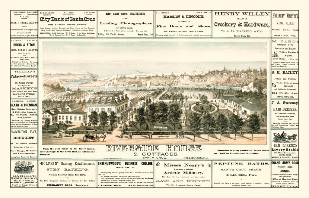 Vintage Map of Santa Cruz, California 1878