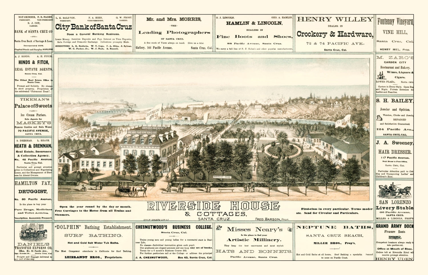 Vintage Map of Santa Cruz, California 1878