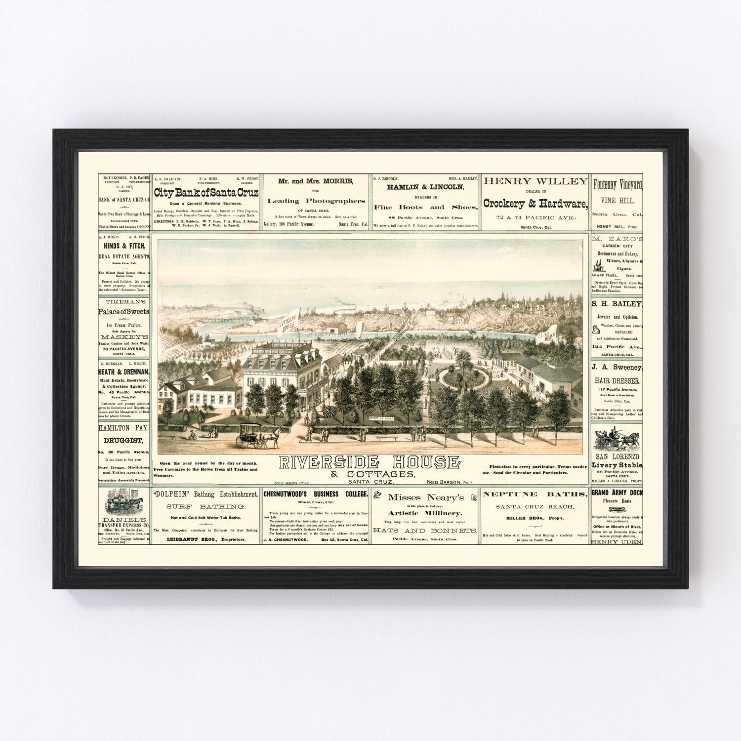 Vintage Map of Santa Cruz, California 1878