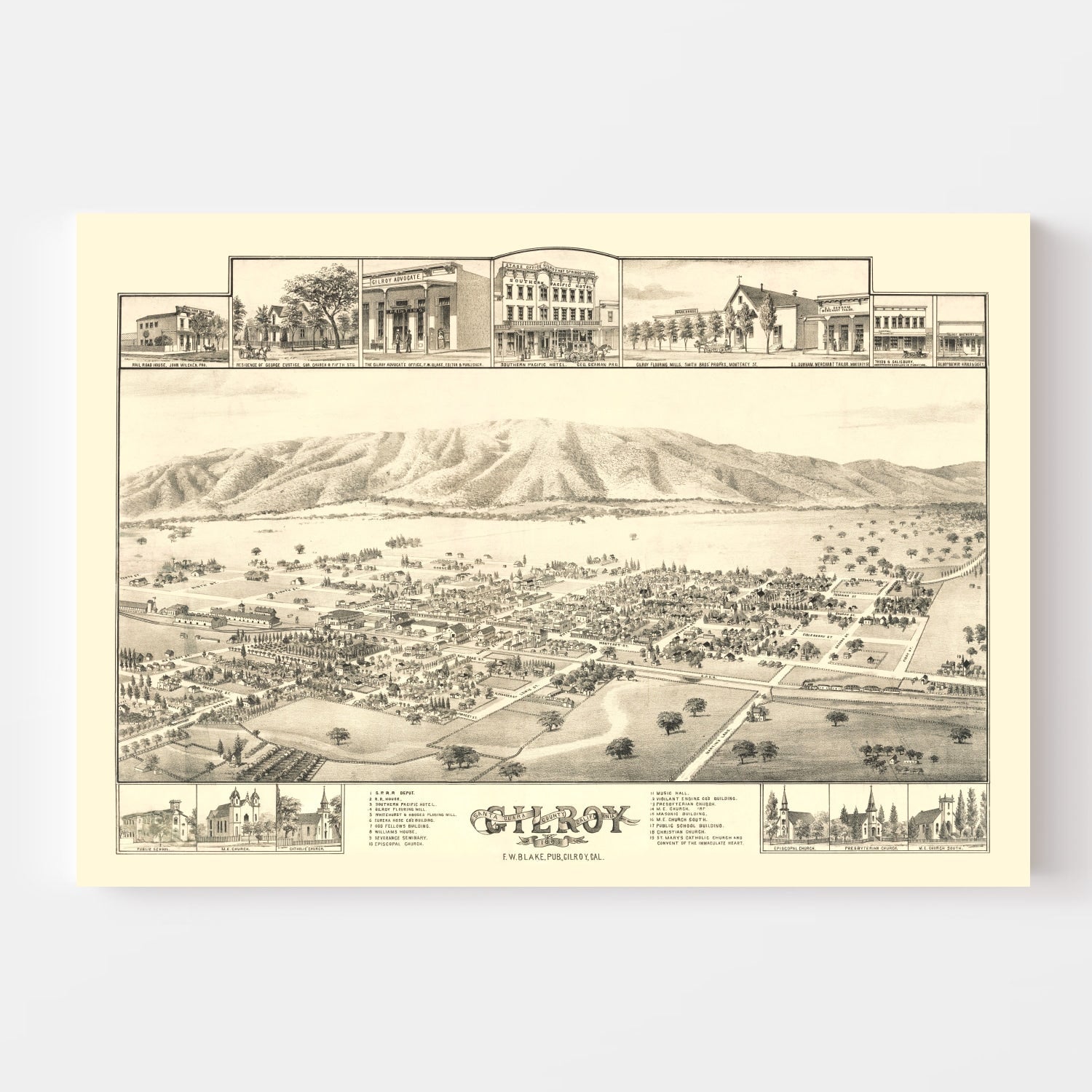 Vintage Map of Gilroy, California 1885