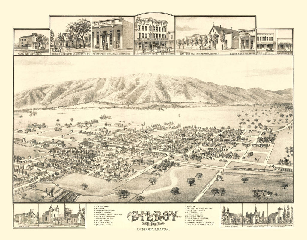 Vintage Map of Gilroy, California 1885