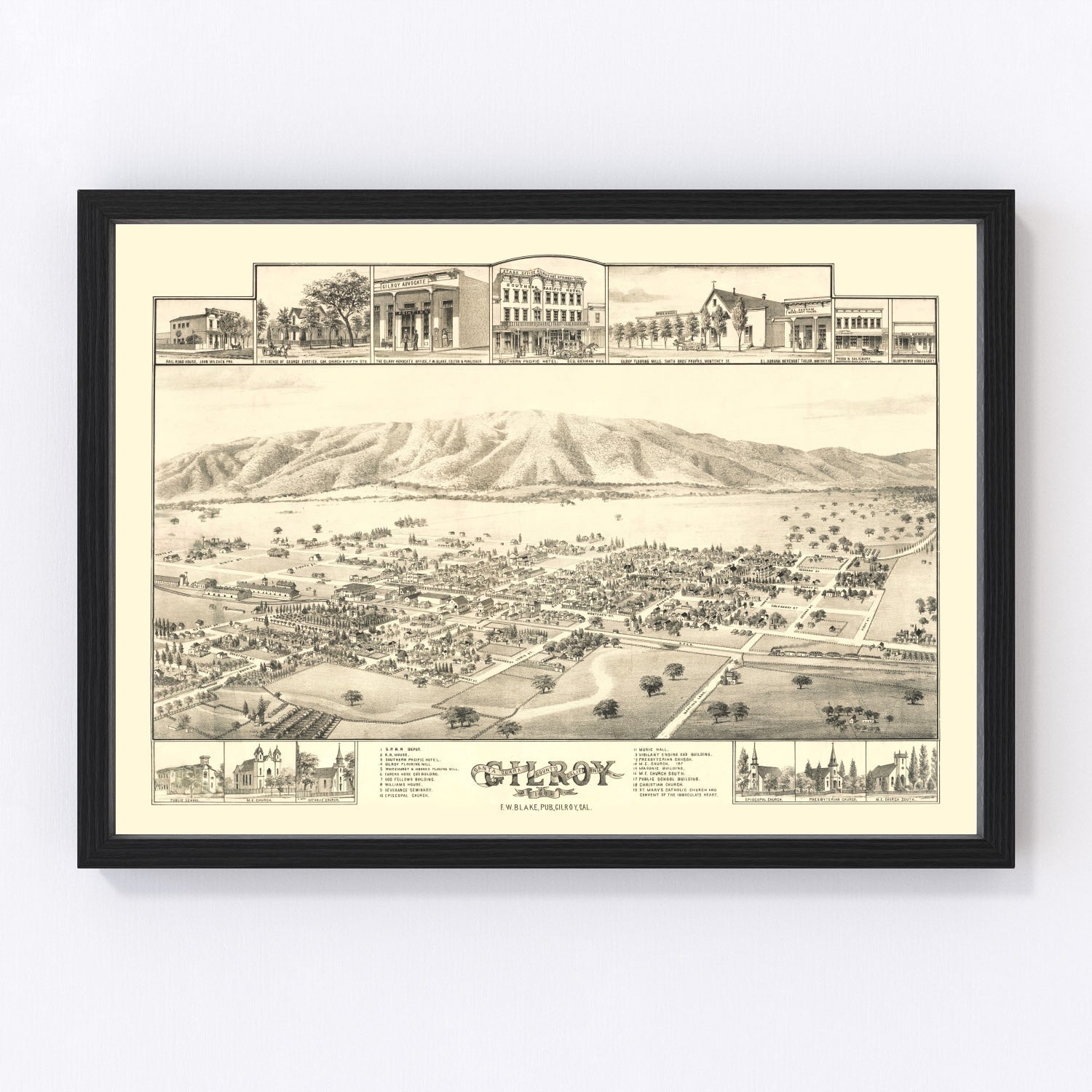 Vintage Map of Gilroy, California 1885