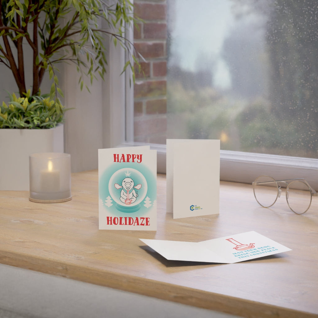 Happy Holidaze Zen Lion Smoking Bong Merry Christmas Greeting Cards (1, 10, 30, and 50pcs)