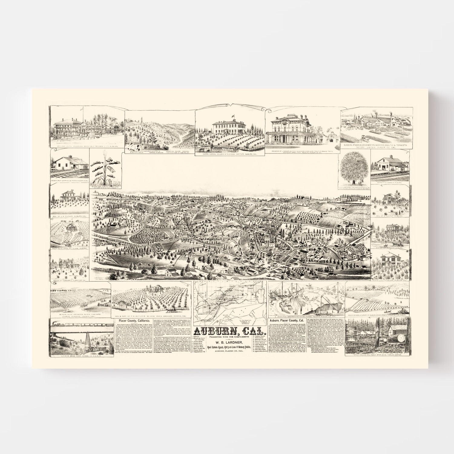 Vintage Map of Auburn, California 1887