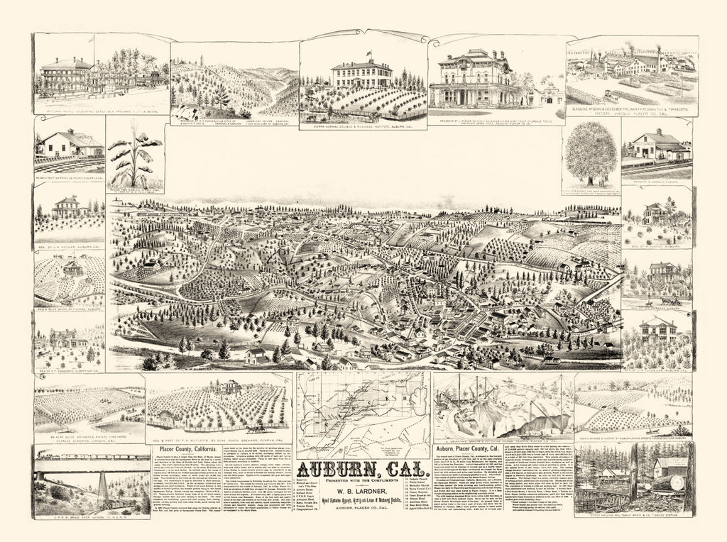Vintage Map of Auburn, California 1887