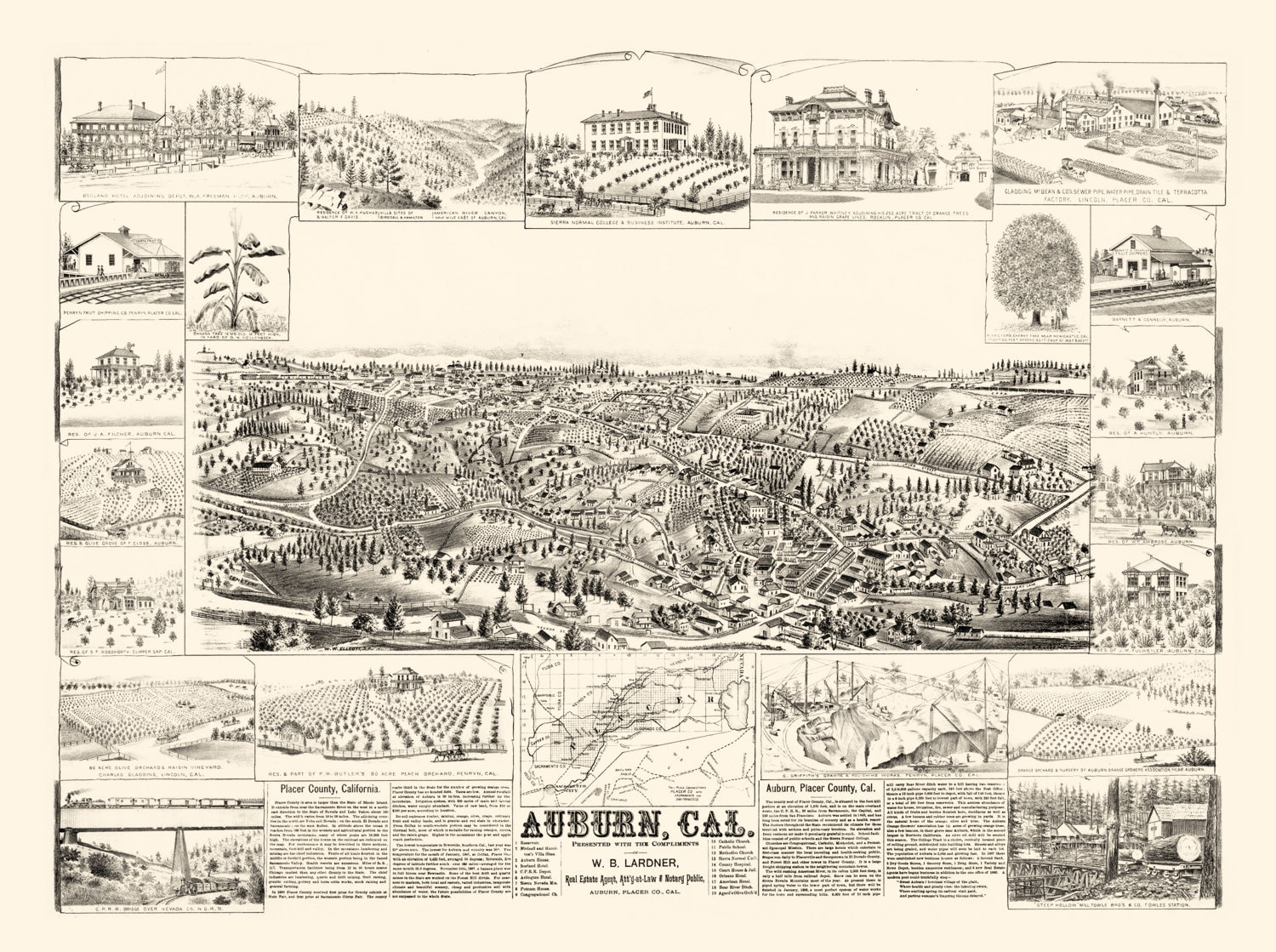 Vintage Map of Auburn, California 1887