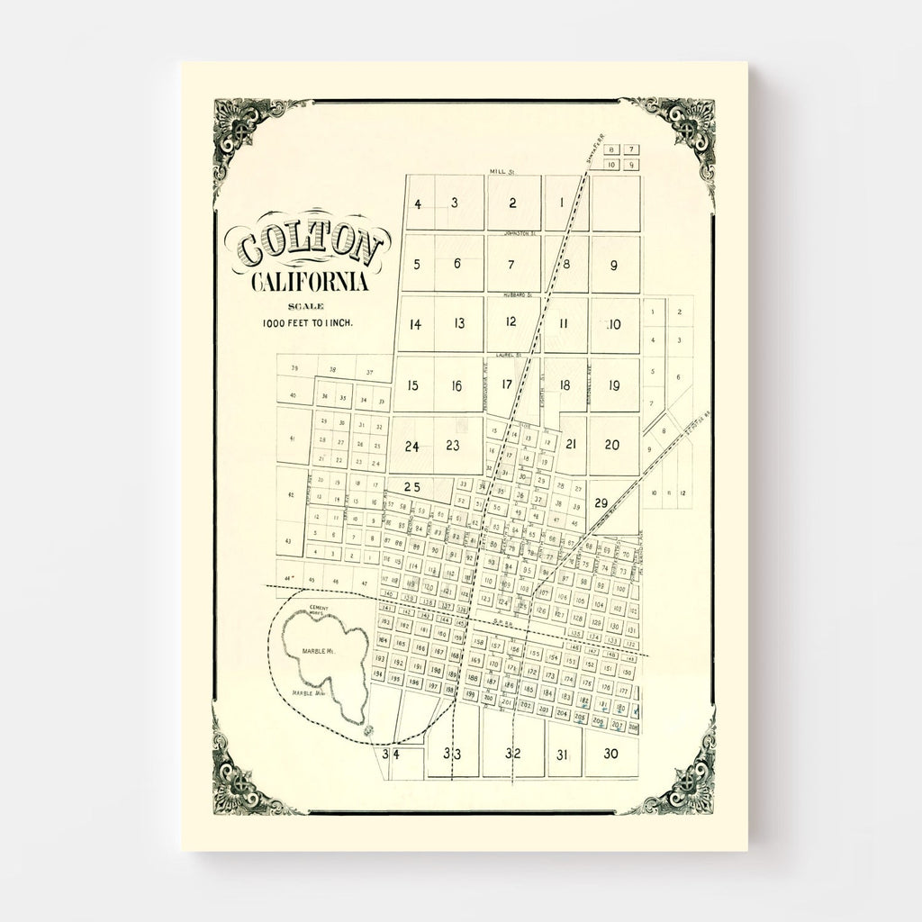 Vintage Map of Colton, California 1887