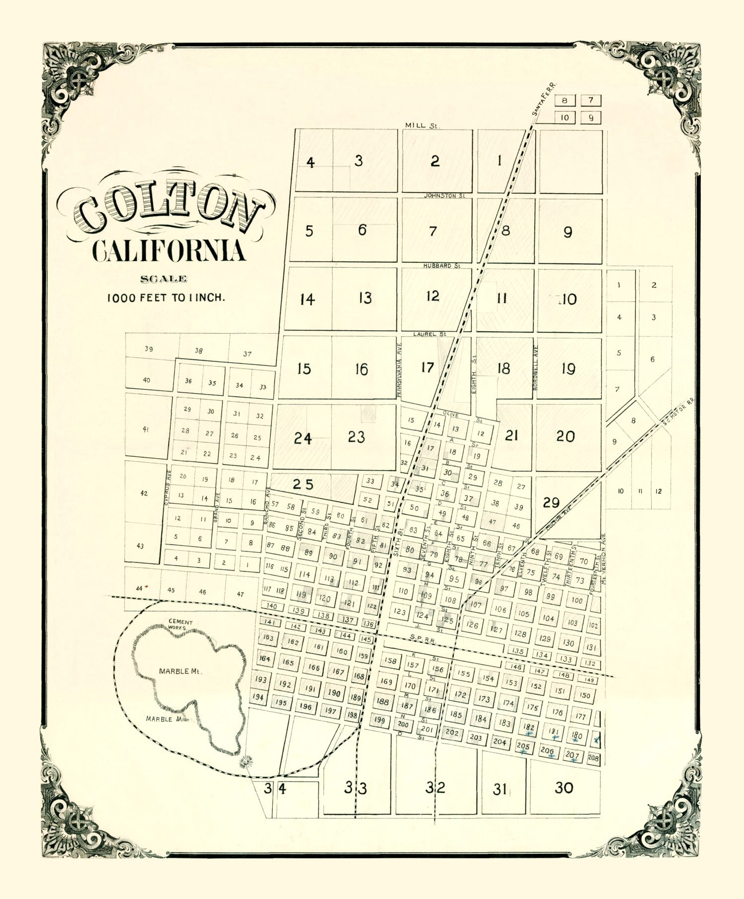 Vintage Map of Colton, California 1887