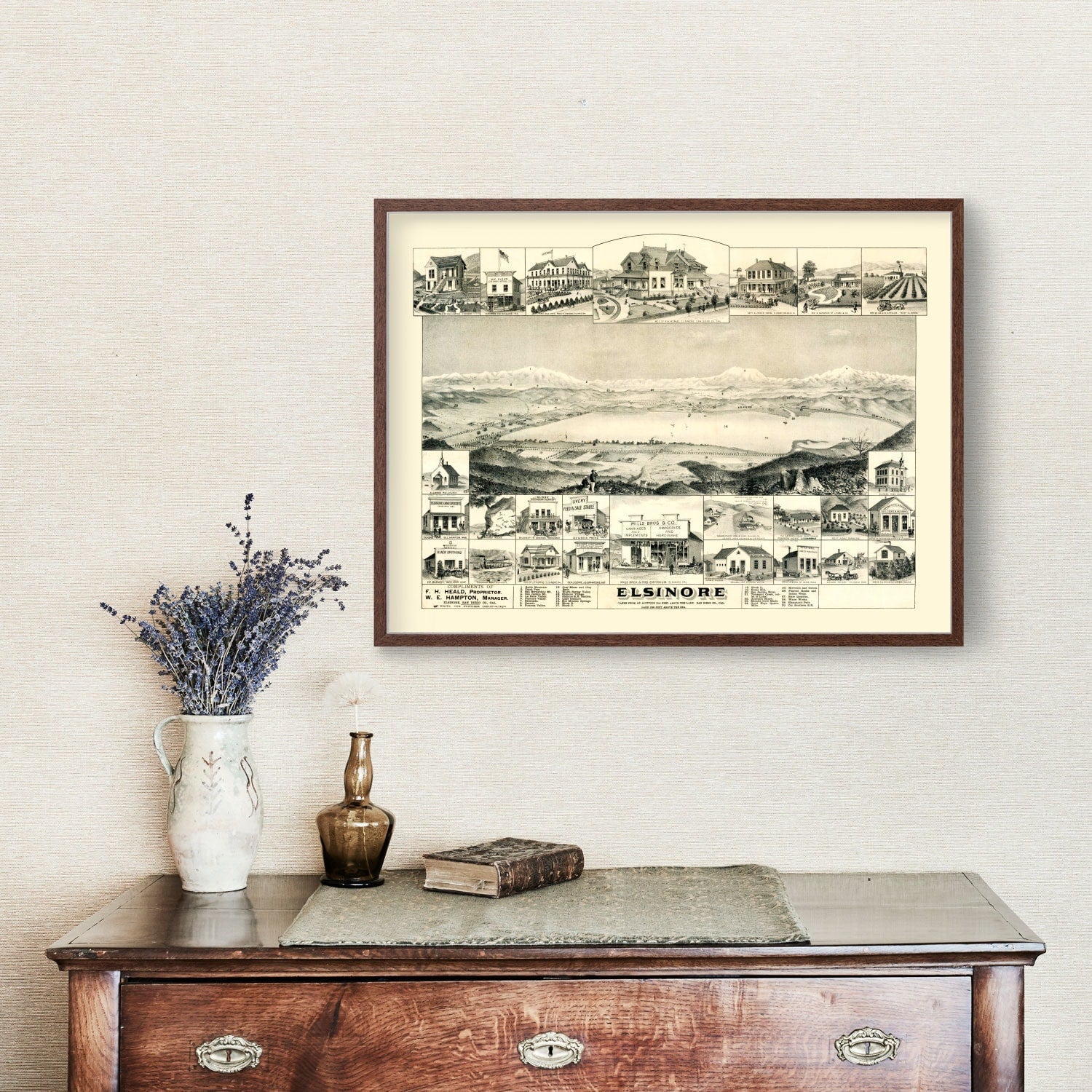 Vintage Map of Elsinore, California 1887